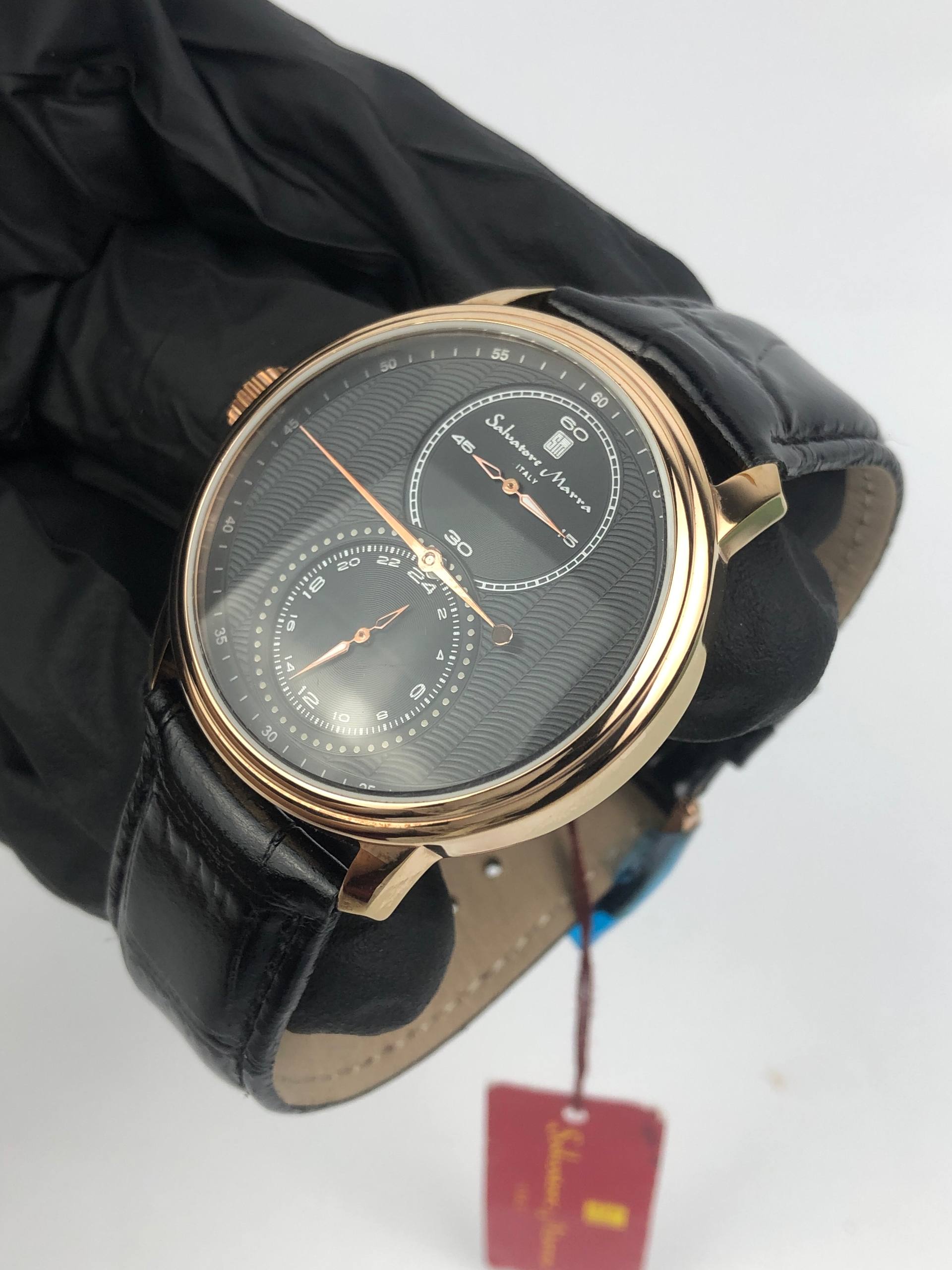 SLVATORE MARRA ITALY LEFTY CROWN ROSEGOLD CASE KLASIK SUB DIAL - Gambar 3