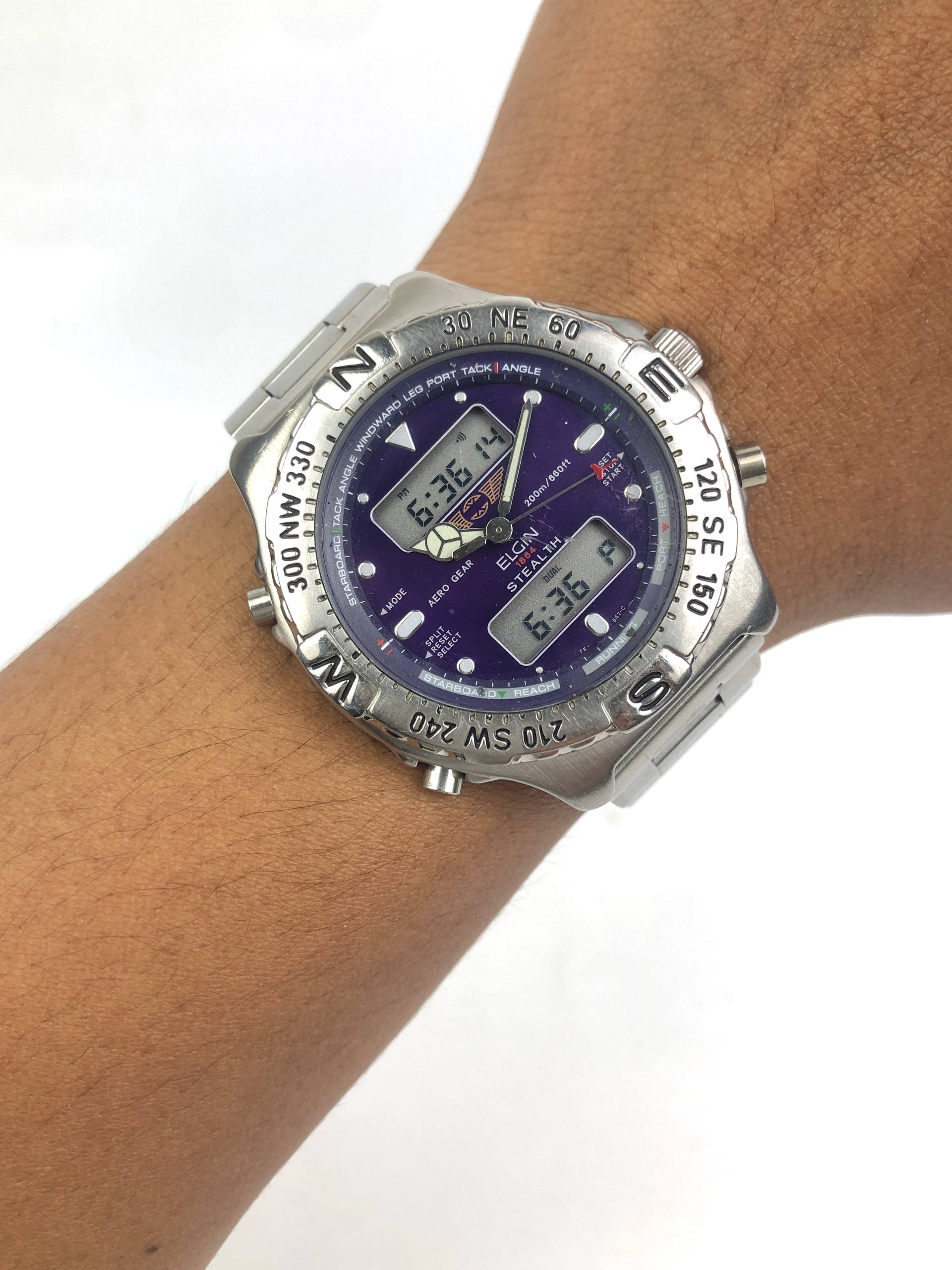 ELGIN AERO GEAR STEALTH FK-647 BLUE ANADIGI DIAL ALL ORI
