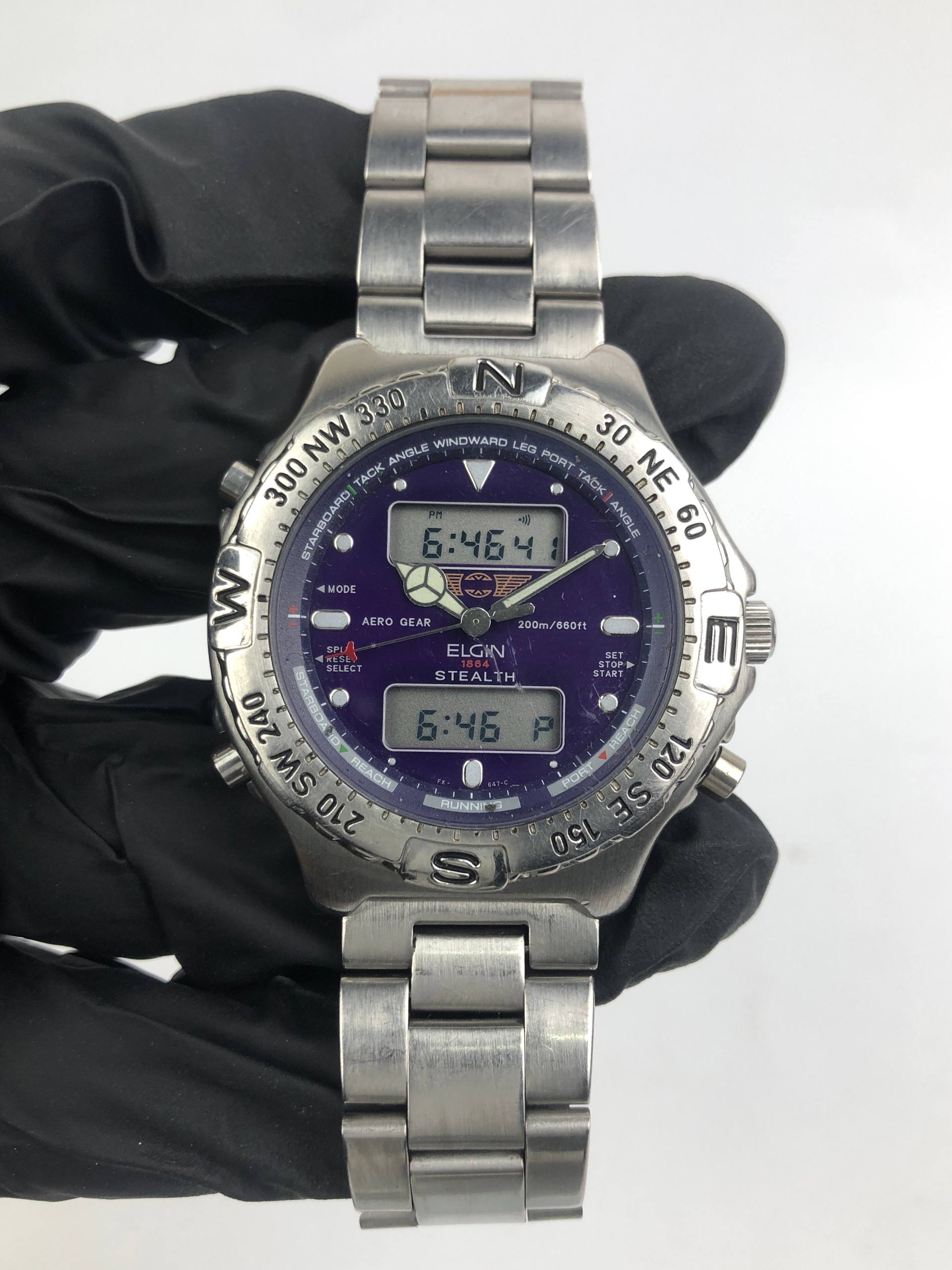 ELGIN AERO GEAR STEALTH FK-647 BLUE ANADIGI DIAL ALL ORI - Gambar 2