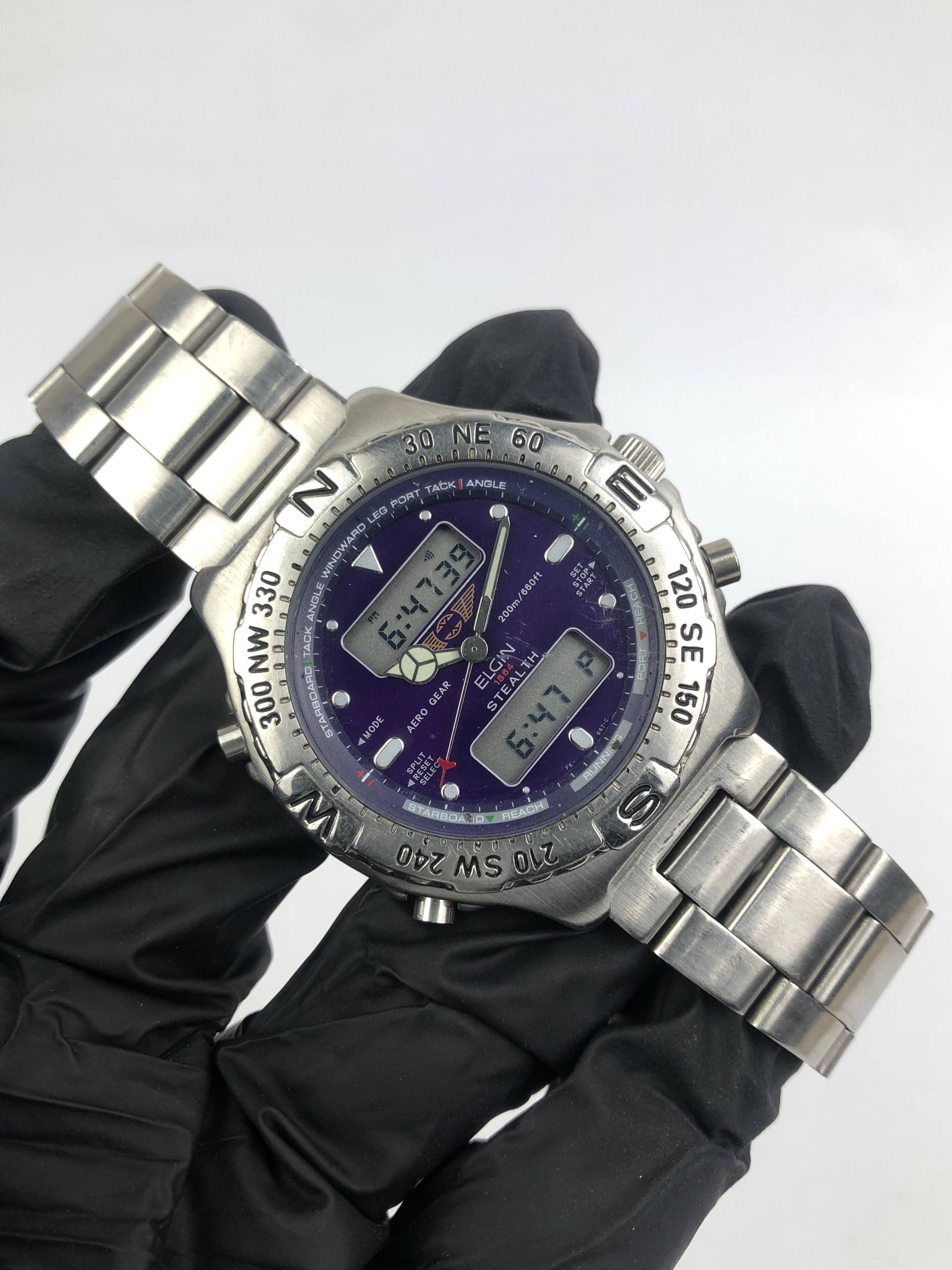 ELGIN AERO GEAR STEALTH FK-647 BLUE ANADIGI DIAL ALL ORI - Gambar 4