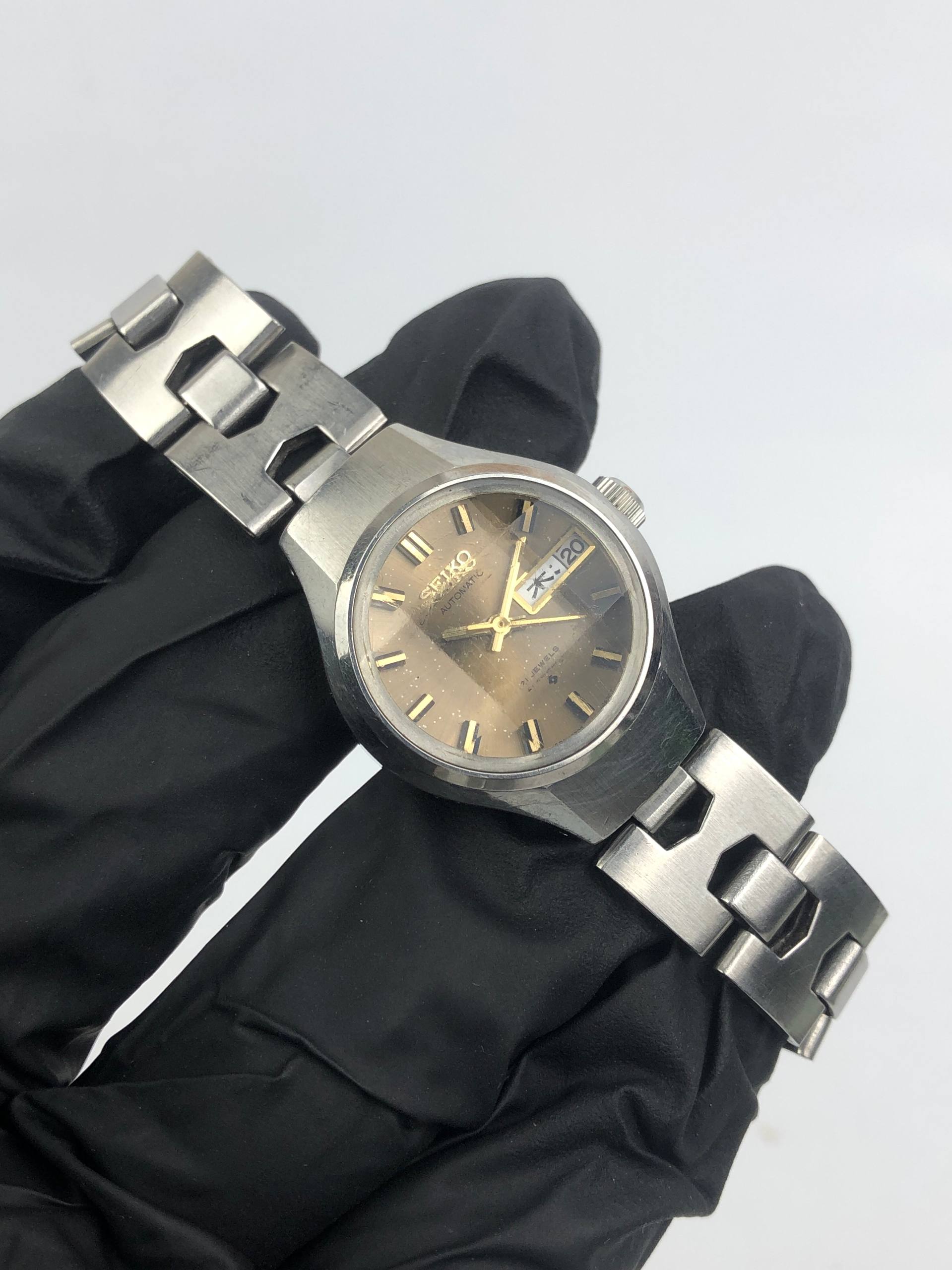 SEIKO 2706-0160 AUTOMATIC BROWN DIAL FACETED GLASS CRYSTAL - Gambar 4