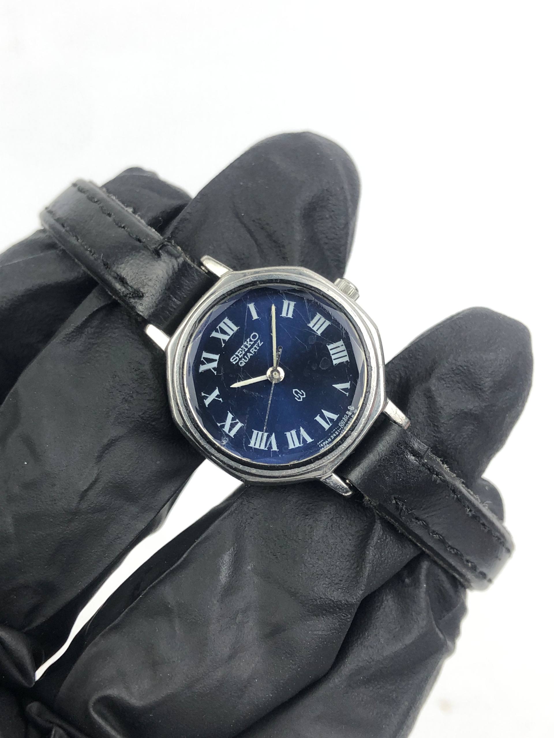 SEIKO 3421-0020 QUARTZ BLUE ROMAN DIAL FACETED GLASS - Gambar 4